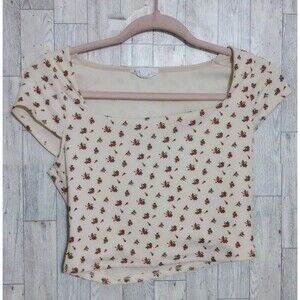 LIVE IN THE MOMENT Floral Print Cropped Tee Peasant Square Neck Y2K Size Medium